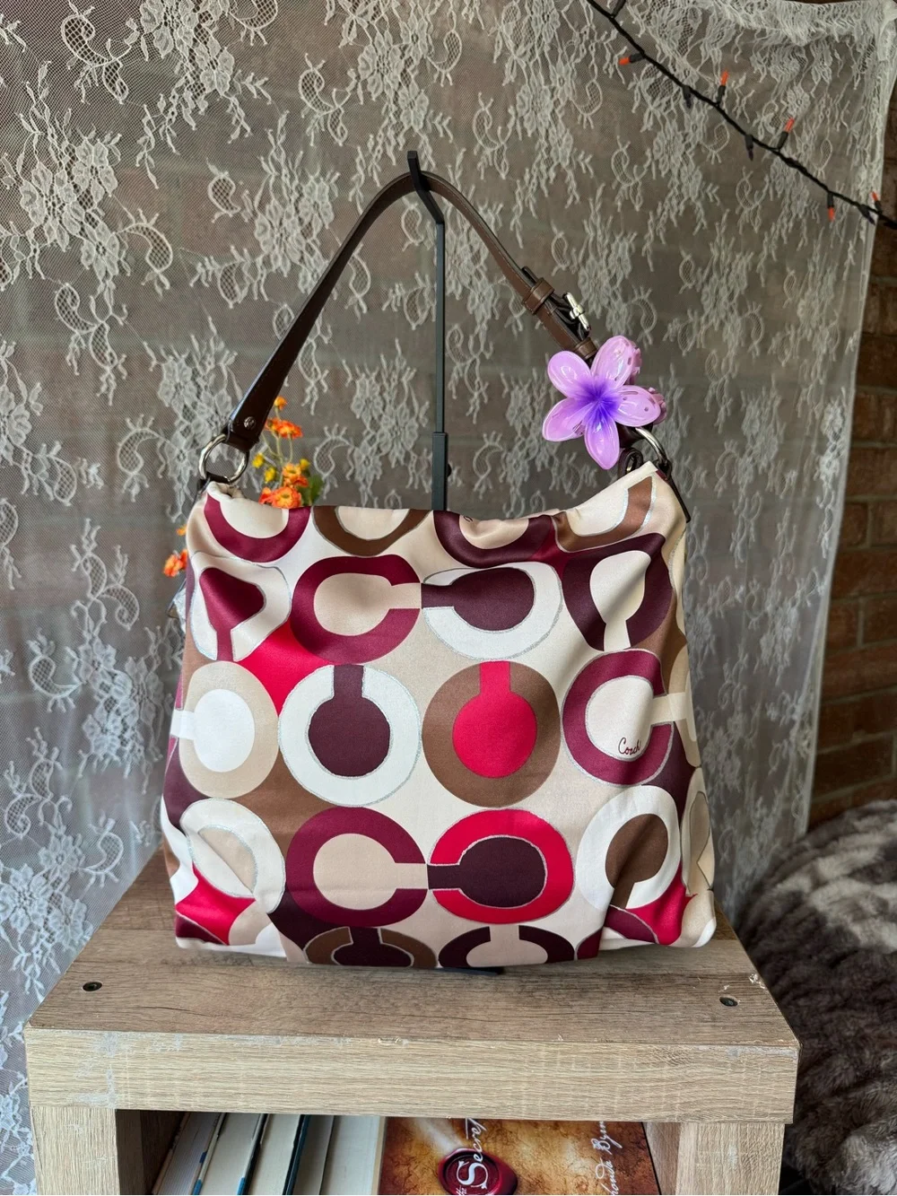 Coach Multicolor Geo Circle Hobo Bag in Pink, Burgundy & Tan
